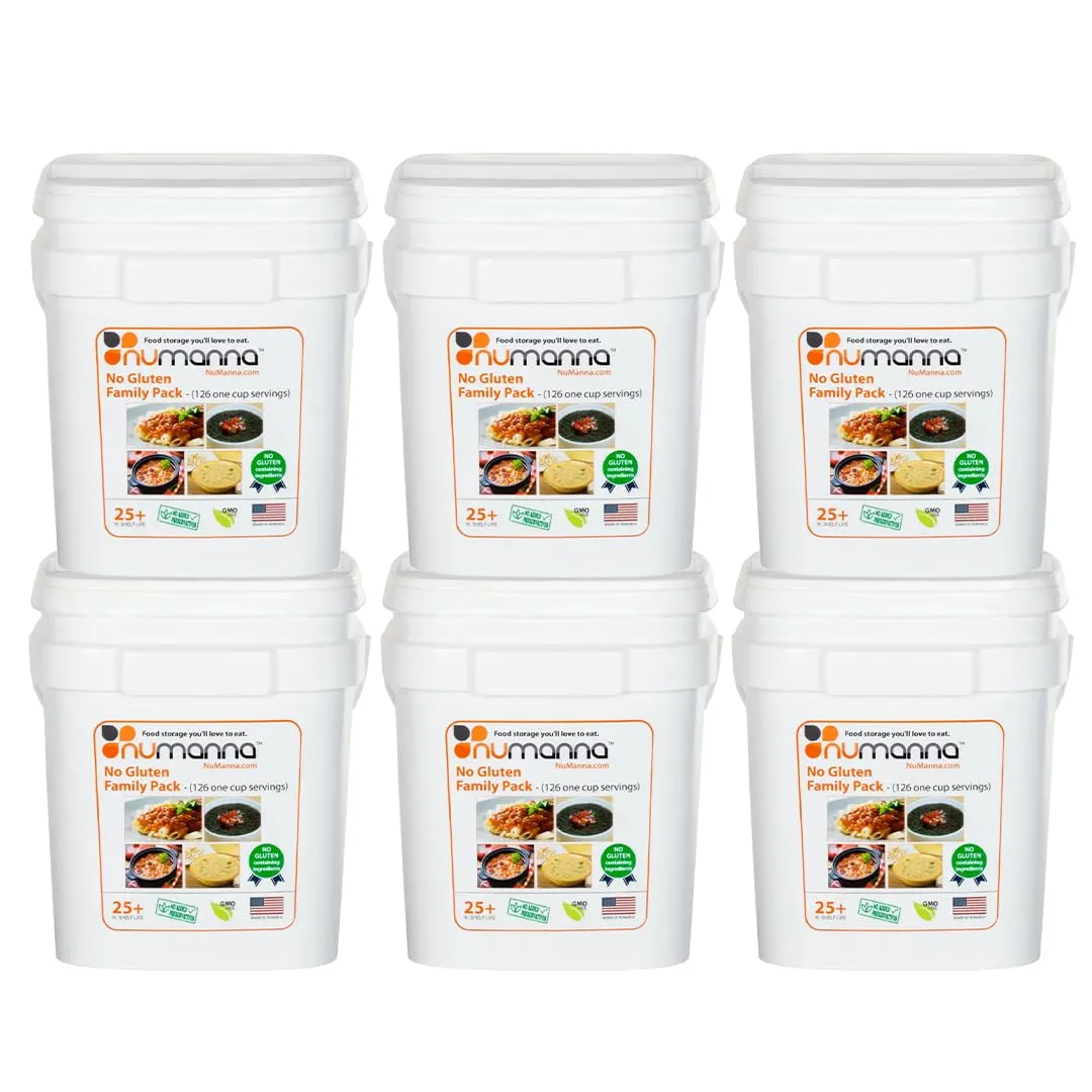 Numanna Mega No-Gluten Family Pack Buckets 756 Servings Breakfast, Lunch, Dinner Meals Non-Gmo, No Msg, No Added Preservatives Easy to Prepare Emergency Survival Food Made in USA 25 Year Shelf Life