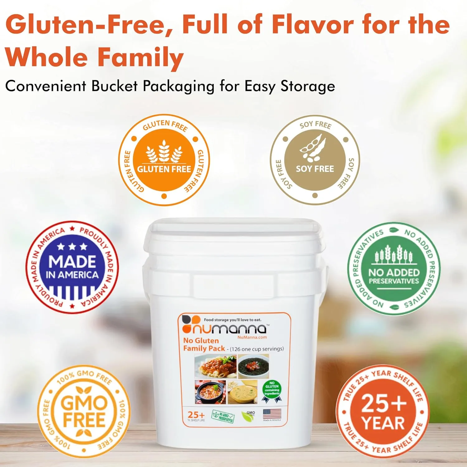 Numanna No-Gluten Family Pack 126 Servings Breakfast, Lunch, Dinner Meals Non-Gmo, No Msg, No Added Preservatives Easy to Prepare Emergency Survival Food Made in USA 25 Year Shelf Life