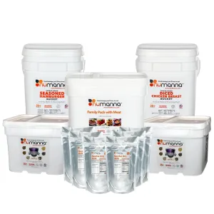 Numanna Survival Kit 850 Servings Contains 1 Family Pack with Meat, 1 Diced Chicken, 1 Ground Beef, 2 Defender Nutritive Packs with Meat Buckets and 6-Pack of Hormone-Free Milk Powder Pouches