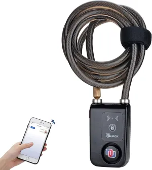 NUNET Bluetooth Bike Lock, NULOCK Anti-Theft Waterproof 71in Steel Cable, Keyless APP Controlled, 110db Alarm, for Bicycle, Scooter, Motorcycle, Gray