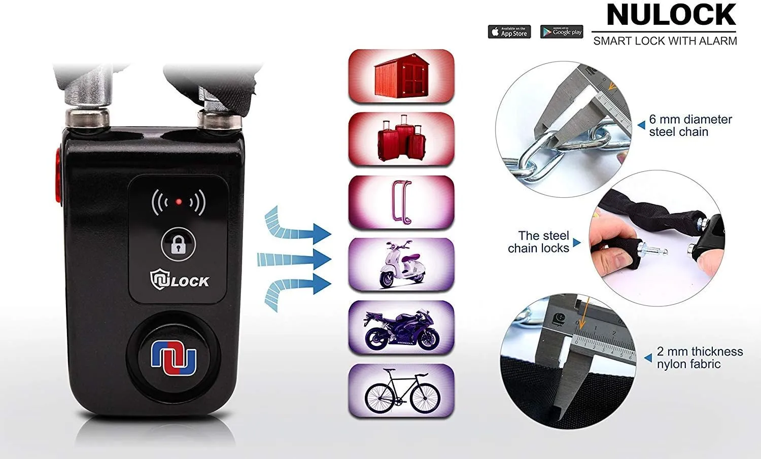 NUNET Bluetooth Bike Lock, NULOCK Anti-Theft Waterproof 71in Steel Cable, Keyless APP Controlled, 110db Alarm, for Bicycle, Scooter, Motorcycle, Gray