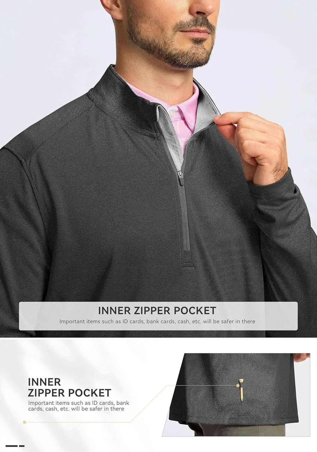 Obla Golf Quarter Zip Pullover for Men Mock Neck Sweatshirt Lightweight Sun Protection Men's Long Sleeve Golf Shirt