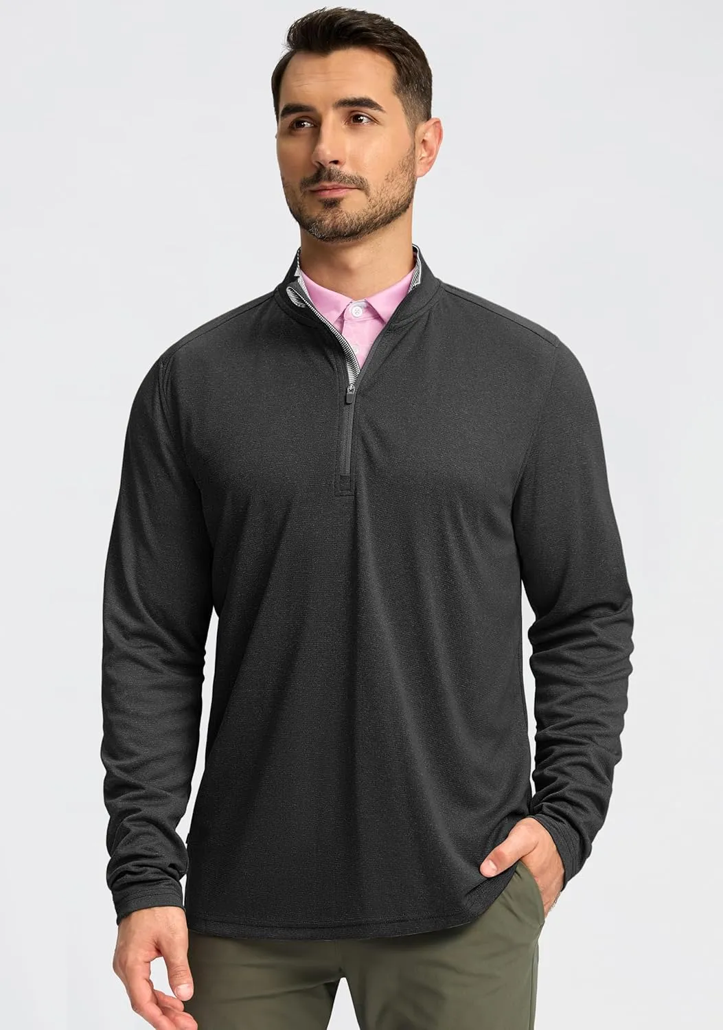 Obla Golf Quarter Zip Pullover for Men Mock Neck Sweatshirt Lightweight Sun Protection Men's Long Sleeve Golf Shirt