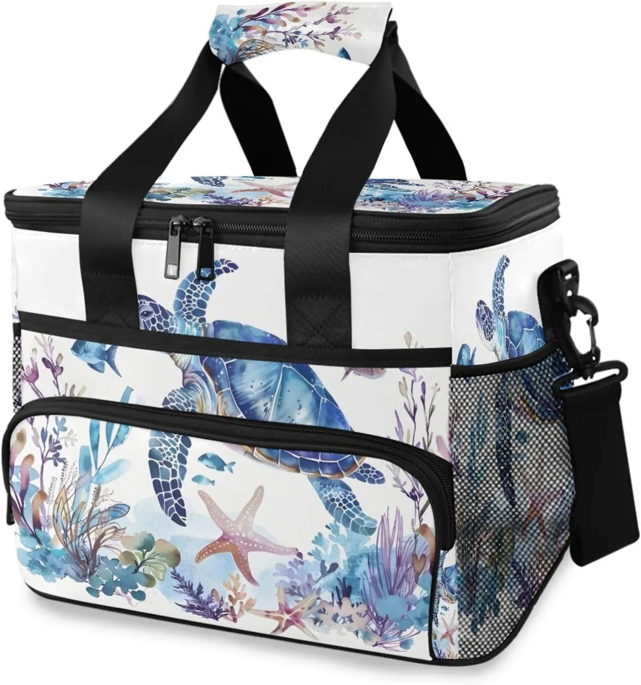 Oceans Turtle Watercolor Cooler Bag Insulated Cooler Soft Sided Cooler 24 Can Portable Picnic Bag Large Leakproof Lunch Bag Box for Beach Grocery Camping Travel Car Men Women