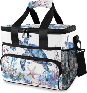 Oceans Turtle Watercolor Cooler Bag Insulated Cooler Soft Sided Cooler 24 Can Portable Picnic Bag Large Leakproof Lunch Bag Box for Beach Grocery Camping Travel Car Men Women