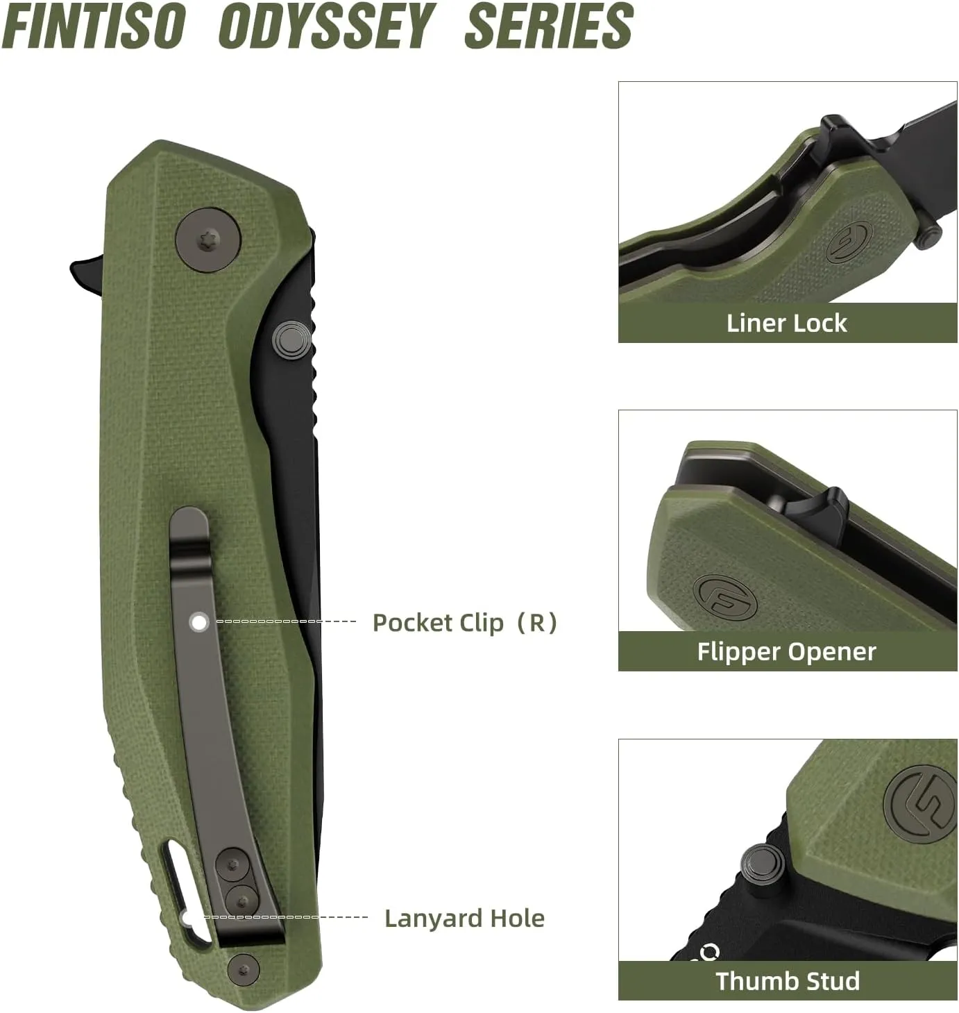 Odyssey Pocket Knife, 3.22" Folding knife with Premium 14C28N Blade, G10 Handle, Small EDC Knife with Pocket Clip for Men Women, Sharp Outdoor Camping Survival Hiking Knives