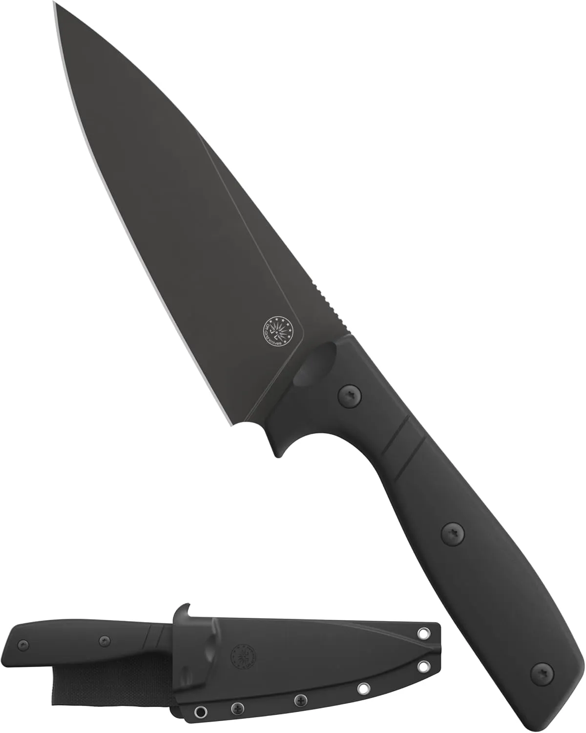 Off-Grid Knives - Sierra Chef Knife with Sandvik 14C28N Stainless Steel, Kydex Sheath and Belt Clip, G10 Scales, Camping, BBQ & Home Kitchen Use (Blackout)