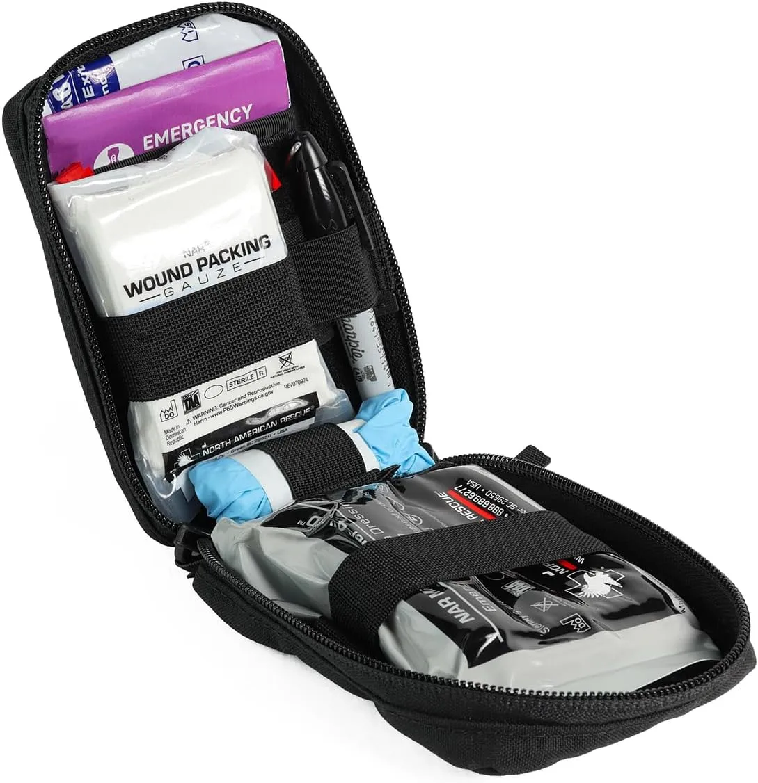 Off Grid Law Enforcement IFAK | Rip-Away Trauma Kit for LE | Compact Medical Bag with Chest Seal, ETD, Gauze (Black, Basic)