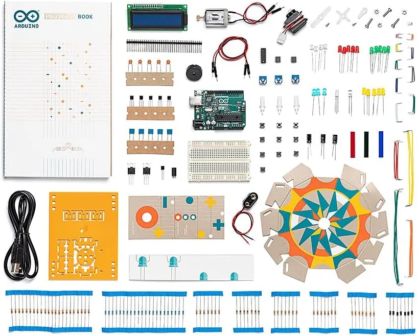 Official Arduino Starter Kit [K000007] – 12 DIY Projects with Electronic Components & English Projects Book – Original Kit from Italy