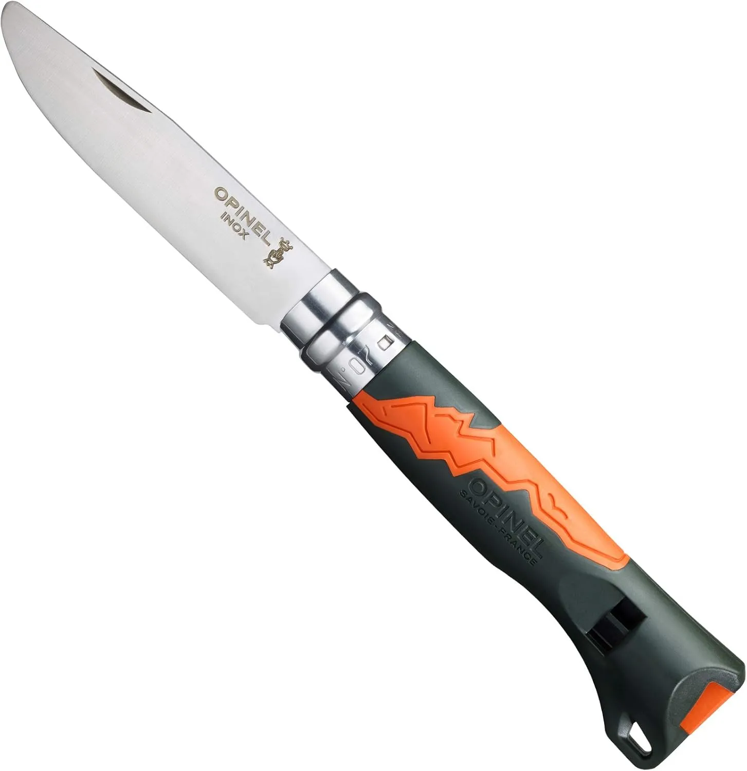 Opinel Outdoor Junior No. 07 Stainless Steel Folding Knife with Safety Rounded Tip, Integrated Whistle, Made in France