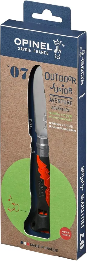 Opinel Outdoor Junior No. 07 Stainless Steel Folding Knife with Safety Rounded Tip, Integrated Whistle, Made in France