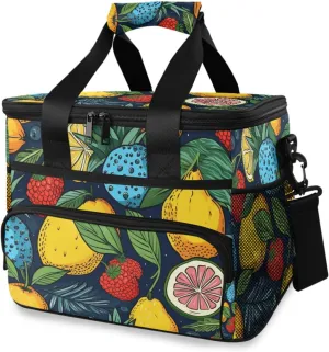 Orange Fruit Lemon Palm Leaves Blue Cooler Bag Insulated Cooler Soft Sided Cooler 24 Can Portable Picnic Bag Large Leakproof Lunch Bag Box for Beach Grocery Camping Travel Car Men Women