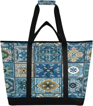Oriental Designs Reusable Insulated Lunchbox Cooler Bag, Leakproof Kitchen Grocery Bag Collapsible Portable Cooler Tote Bag for Picnic, Camping, Office, Travel