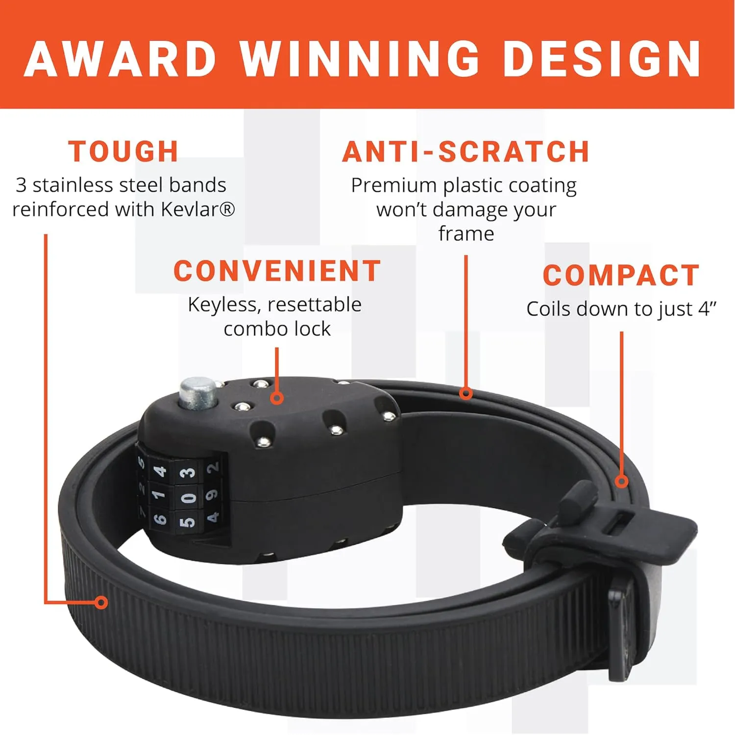 OTTOLOCK Cinch Lock - Lightweight Anti Theft Compact Combination Bike Lock, Ideal for Quick Stops, Bicycle Accessories, Stealth Black, 18 Inch