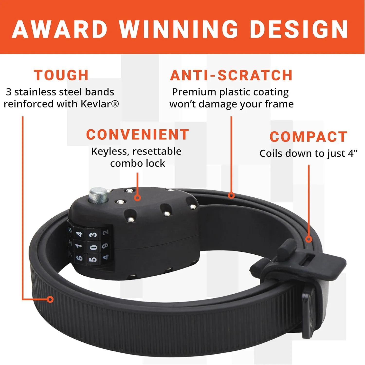 OTTOLOCK Cinch Lock - Lightweight Anti Theft Compact Combination Bike Lock, Ideal for Quick Stops, Bicycle Accessories, Stealth Black, 30 Inch