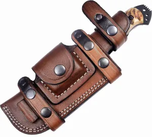 Ottoza Hunting Knife with Sheath - Ram Horn Handle, 1095 High Carbon Steel Knife, Outdoor Knife Survival Knife Camping Knife Bushcraft Knife Tactical Knife, Fixed Blade Hunting Knives for Men Horizontal Carry Knife Sheath 353