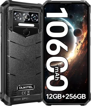 OUKITEL WP38 Rugged Phone Unlocked 2024-12GB 256GB Rugged Smartphone, 10600mAh Battery Cell Phones, 6.52" Display, 13MP Carema Waterproof, 4G Dual SIM Android 13 Phone, NFC/OTG/GPS/T-Mobile