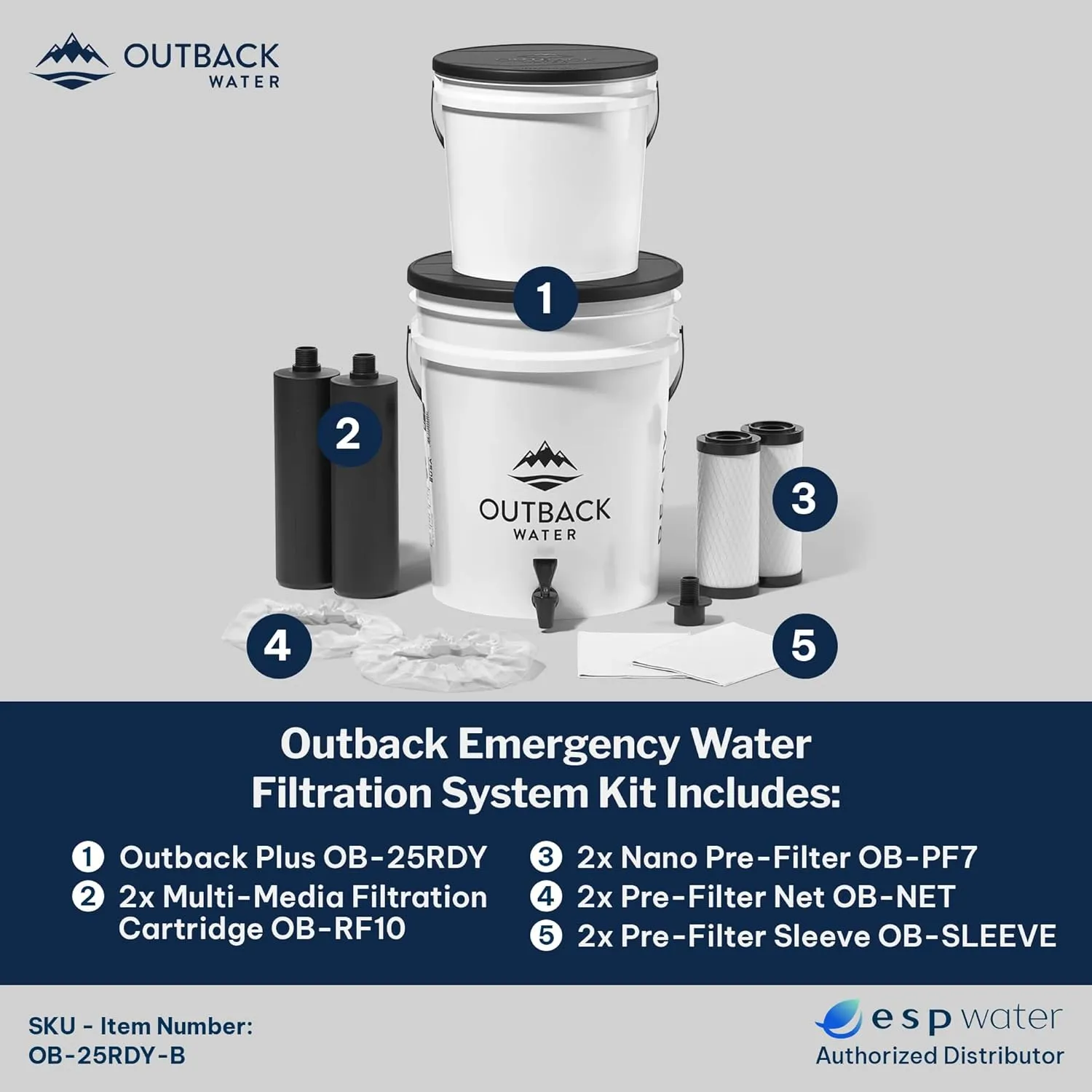 Outback Water Emergency Drinking Water Filter System with Extra Filter Replacement Kit - Gravity Fed Bucket Water Filtration for Survival, Off-Grid, Disaster Preparedness, Travel, Camping, Bug Out Kit