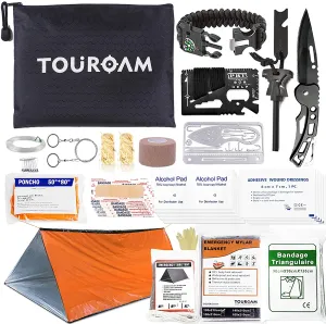 Outdoor First Aid Survival Kit for Adventure Camping Hiking Fishing - Trauma Emergency Bag and Survival Gear Kit 62 in 1 for Women Men SOS Kit