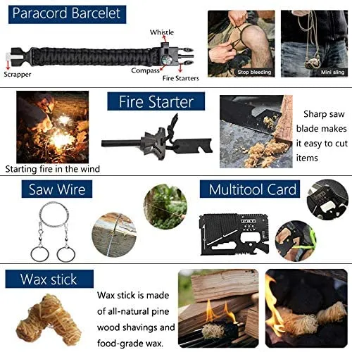 Outdoor First Aid Survival Kit for Adventure Camping Hiking Fishing - Trauma Emergency Bag and Survival Gear Kit 62 in 1 for Women Men SOS Kit