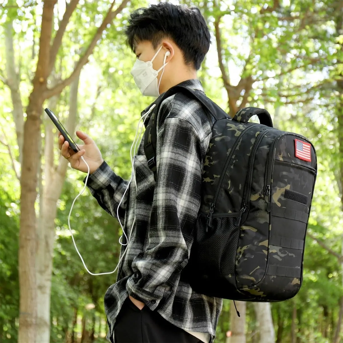 outdoor plus Camo Backpack,Military Boys Backpacks for School,Army Bookbag with USB Charging Port,30l/40L