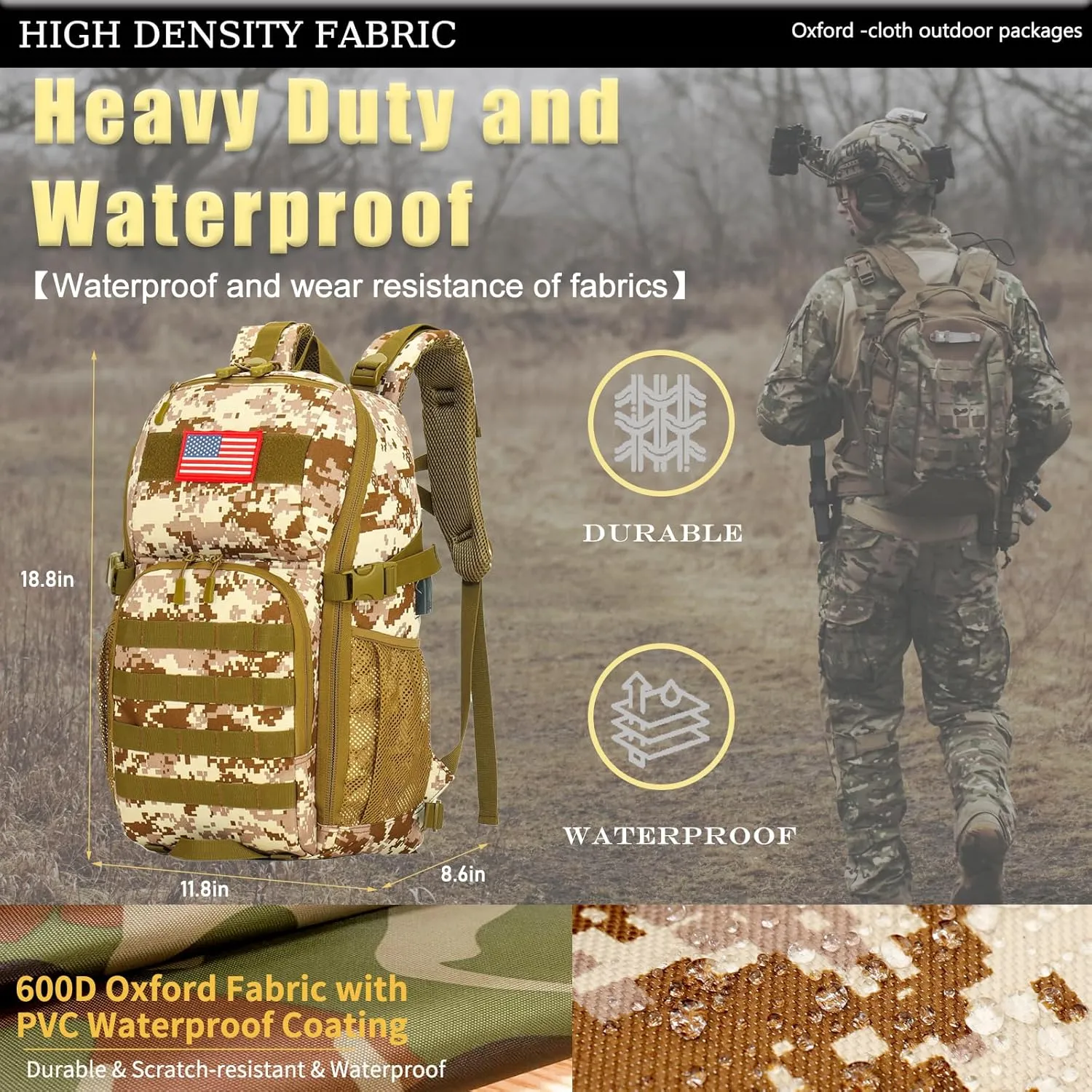 outdoor plus Camo Backpack,Military Boys Backpacks for School,Army Bookbag with USB Charging Port,30l/40L