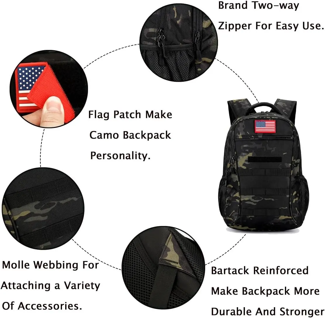 outdoor plus Camo Backpack,Military Boys Backpacks for School,Army Bookbag with USB Charging Port,30l/40L