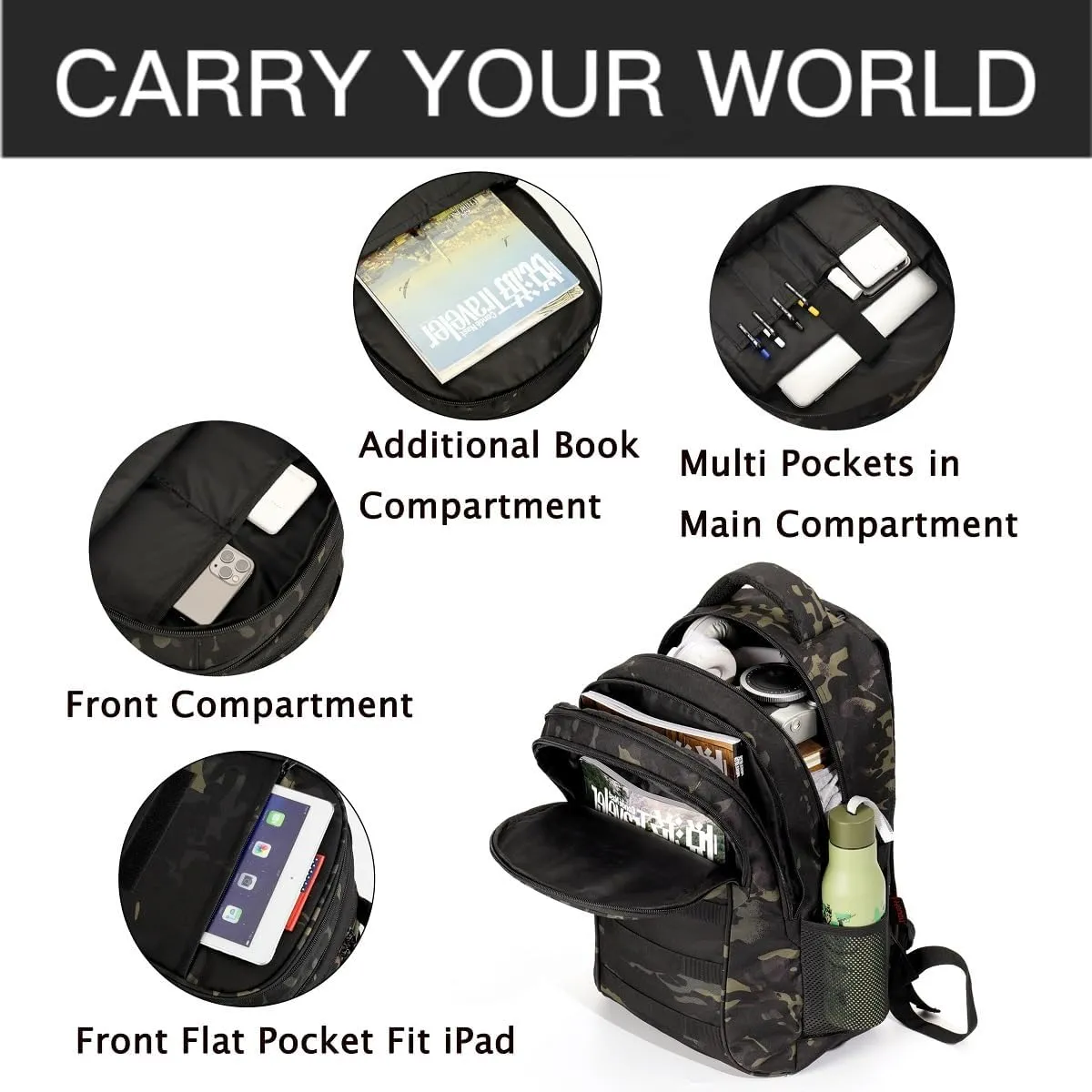 outdoor plus Camo Backpack,Military Boys Backpacks for School,Army Bookbag with USB Charging Port,30l/40L