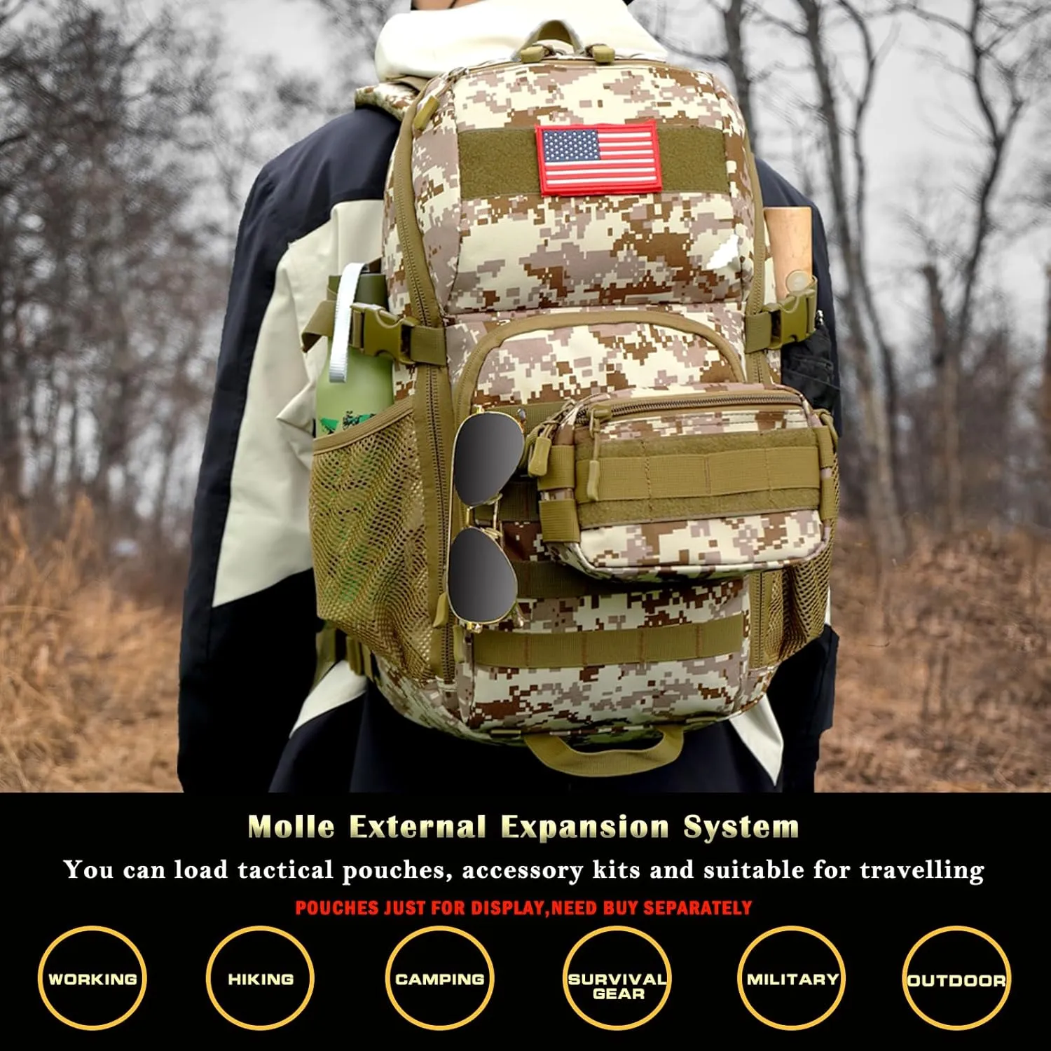 outdoor plus Camo Backpack,Military Boys Backpacks for School,Army Bookbag with USB Charging Port,30l/40L