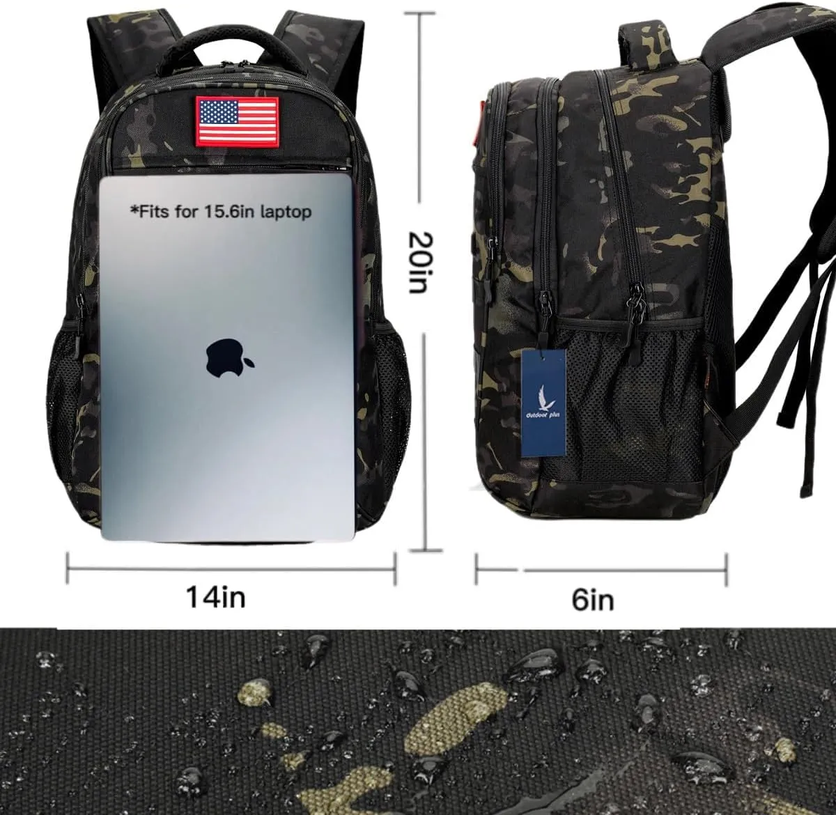 outdoor plus Camo Backpack,Military Boys Backpacks for School,Army Bookbag with USB Charging Port,30l/40L