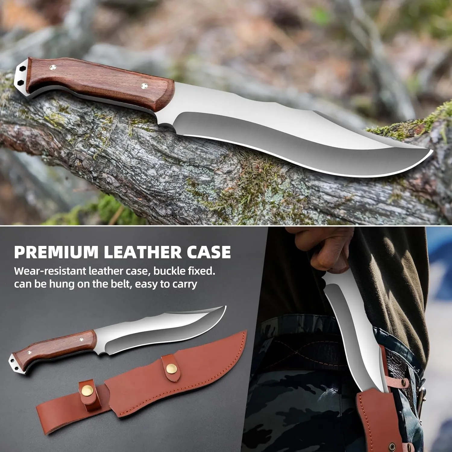 Outdoor Short Machete with Sheath for Cutting Trees, for Yard Work and for urvival Machete Ideal for Gardening,Camping, Fishing, Hunting, Bushcraft