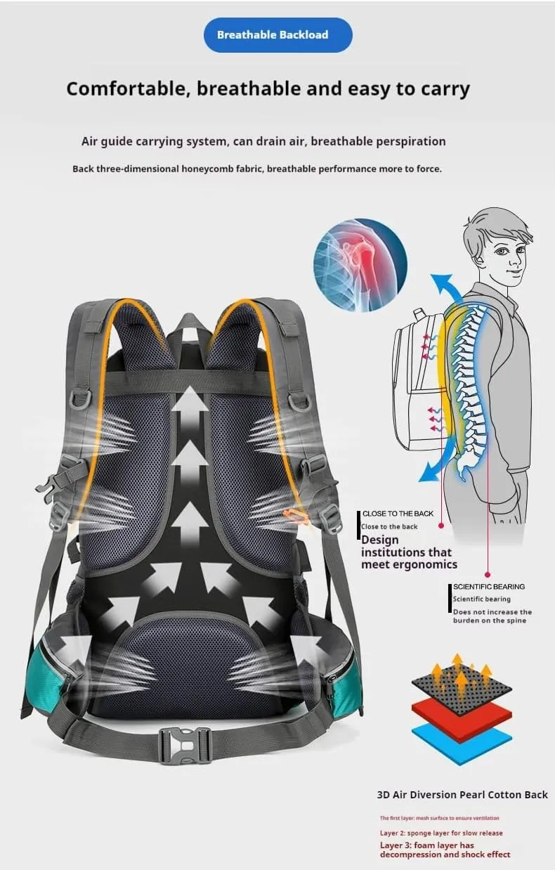 Outdoor travel backpack, hiking, long journey, camping large-capacity mountaineering bag, fitness, basketball sports backpack (orange)