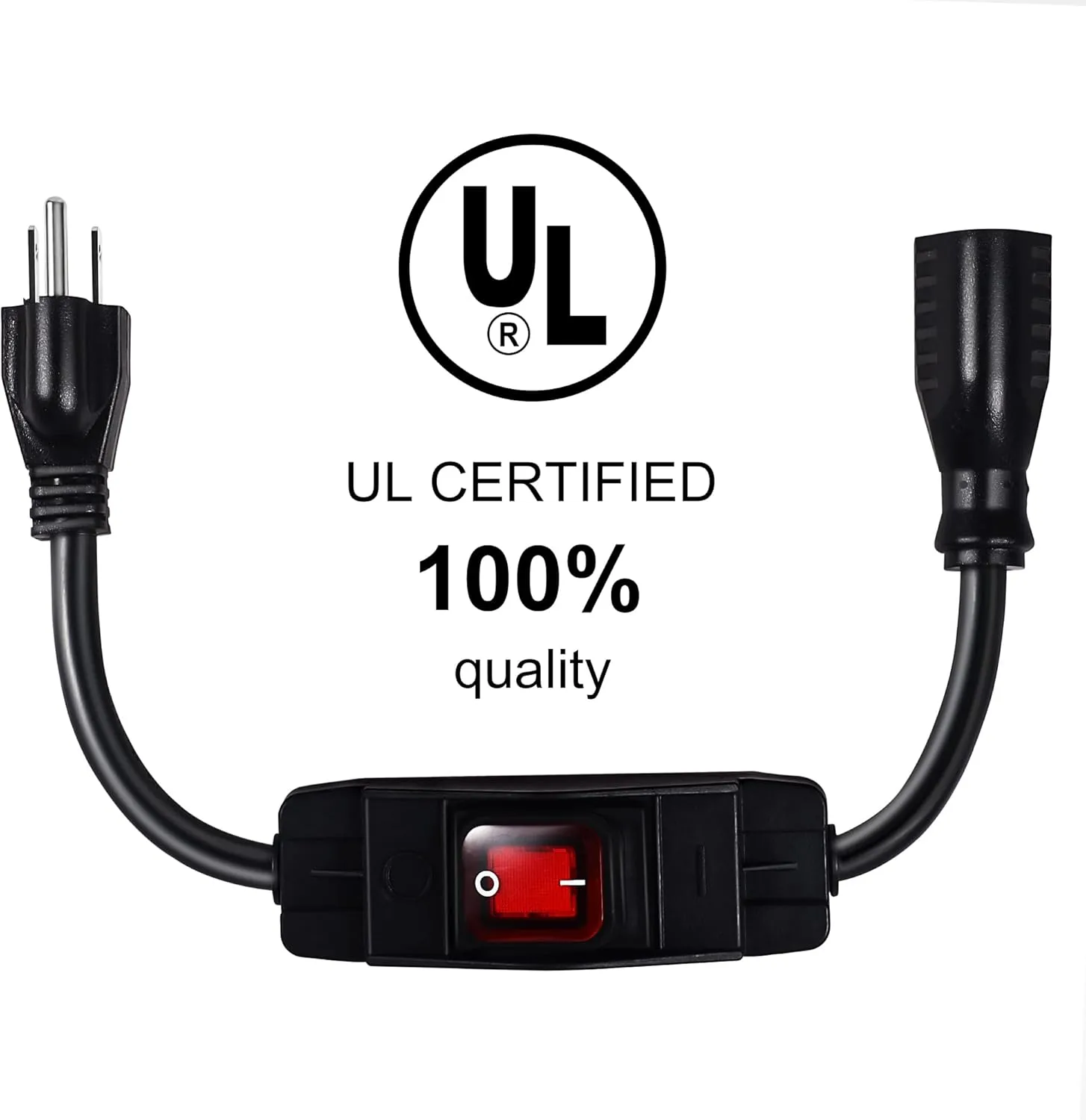 Outdoor Waterproof On/Off Switch Extension Cord, Heavy Duty 125v/250v Black SJTW Cord (3 Ft, Black)