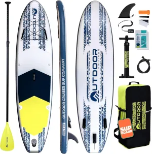 OutdoorCrusier Ultra-Portable Inflatable Stand-Up Paddle Board, Lightweight & Stable with Non-Slip Design, Complete SUP Accessories, Durable Drop-Stitch Material- Coral White/Blue