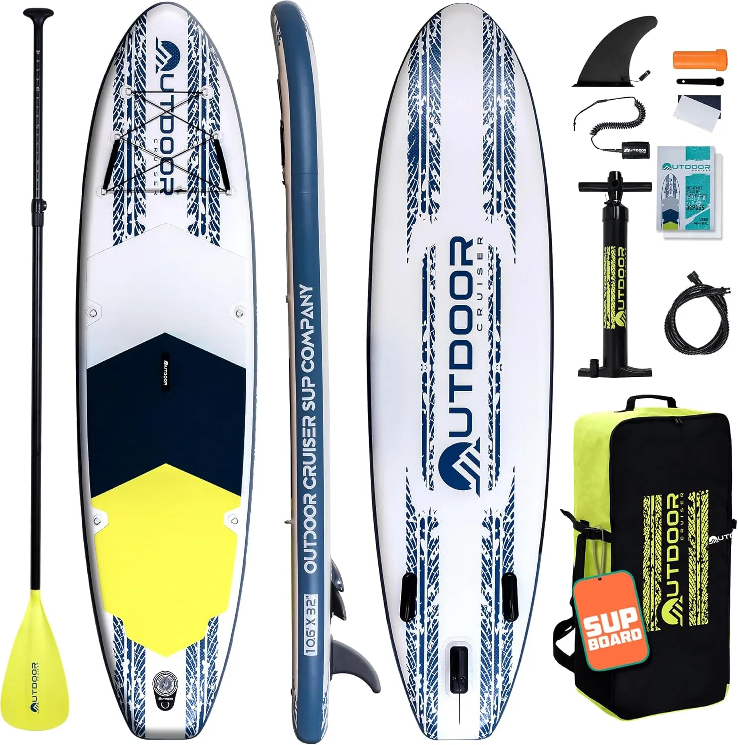 OutdoorCrusier Ultra-Portable Inflatable Stand-Up Paddle Board, Lightweight & Stable with Non-Slip Design, Complete SUP Accessories, Durable Drop-Stitch Material- Coral White/Blue