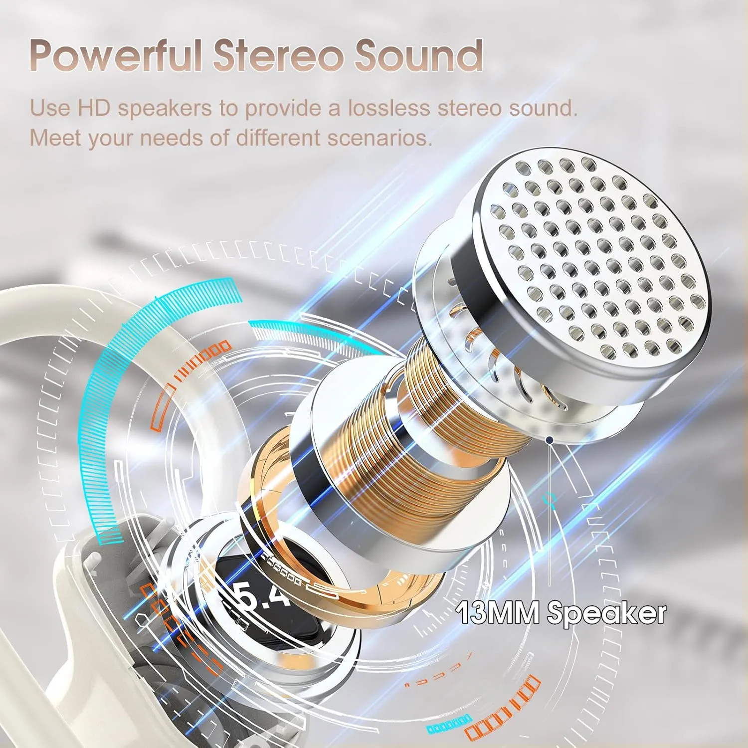OYIB Wireless Earbuds Bluetooth 5.4 Headphones Sport, 50H Bluetooth Earbuds with Earhooks, Over Ear Bud Deep Bass with ENC Mic, IP7 Waterproof Wireless Earphone for Workout/Running, White