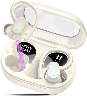 OYIB Wireless Earbuds Bluetooth 5.4 Headphones Sport, 50H Bluetooth Earbuds with Earhooks, Over Ear Bud Deep Bass with ENC Mic, IP7 Waterproof Wireless Earphone for Workout/Running, White