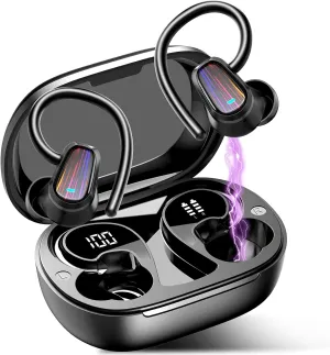 OYIB Wireless Earbuds Bluetooth 5.4 Headphones Sport, Stereo Deep Bass Bluetooth Earbuds with Earhooks, 50H Over Ear Bud with ENC Mic, IP7 Waterproof Wireless Earphone for Workout/Running, Deep Black