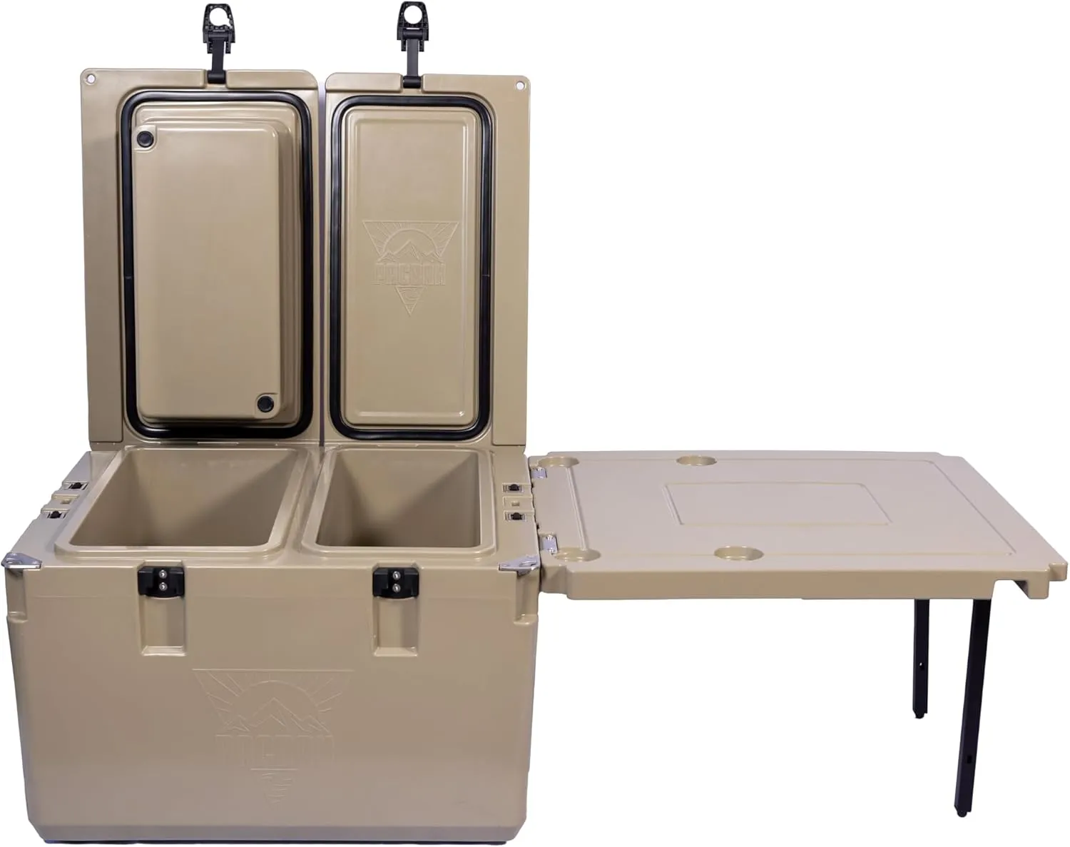P60-MK Multiple Chamber Cooler with Table & Cutting Board – Mobile Food Preservation for Fishing, Hunting, Camping & Tailgating