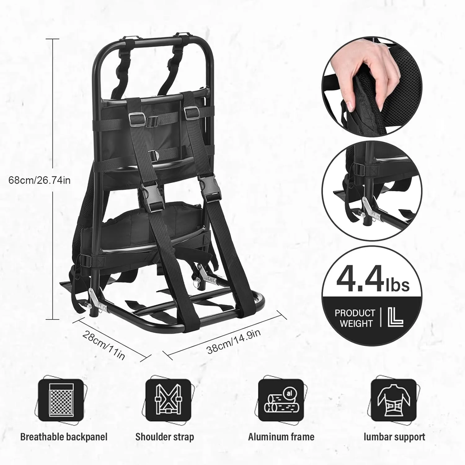 Pack Frames For Hunting, External Frame Backpack Load 132.3lb, External Frame Backpack With Adjustable Height For Extra Large Load Hunting Hiking Design