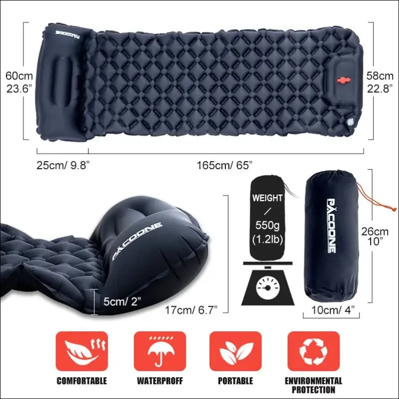 Pacoone ultralight inflatable air mat with built-in pump & pillows
