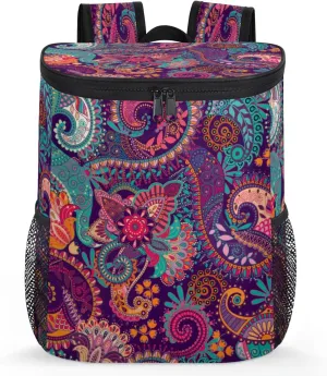 Paisley Flower Mandala Camping Backpack Cooler Insulated Leakproof Travel Cooler Bag Waterproof Lightweight Soft Lunch Bag for Travel Picnic Hiking Beach