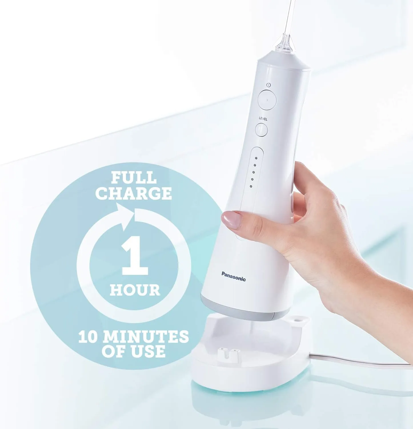 Panasonic Professional Cordless Water Flosser for Dental, Bridge and Orthodontic Care, Portable Oral Irrigator with Ultrasonic Cleaning – EW1511W (White)