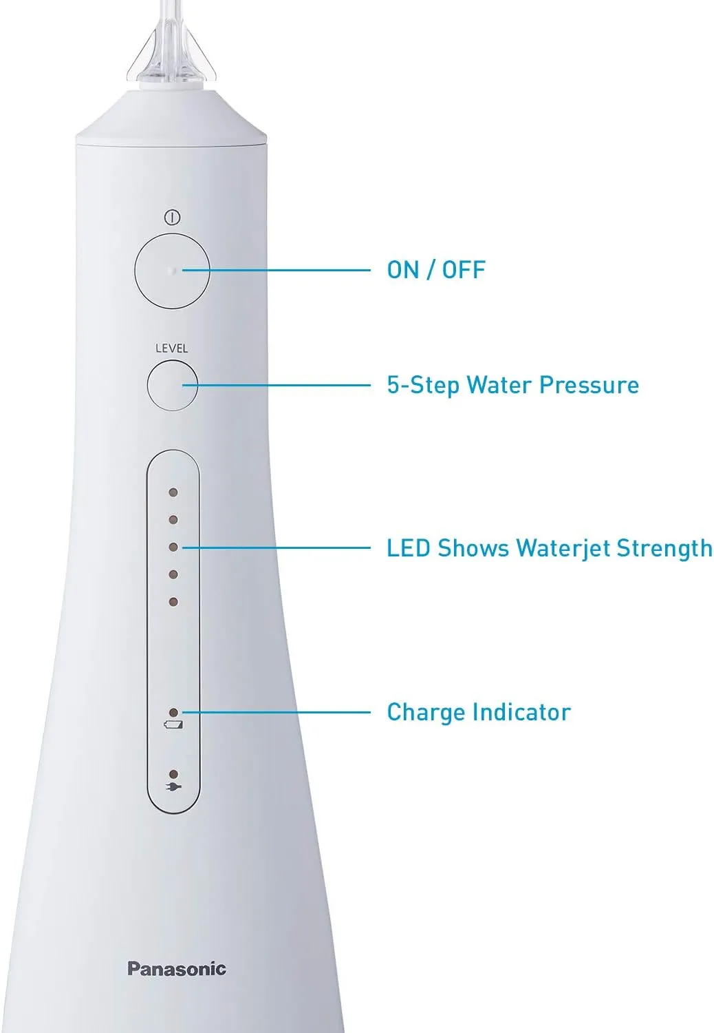 Panasonic Professional Cordless Water Flosser for Dental, Bridge and Orthodontic Care, Portable Oral Irrigator with Ultrasonic Cleaning – EW1511W (White)