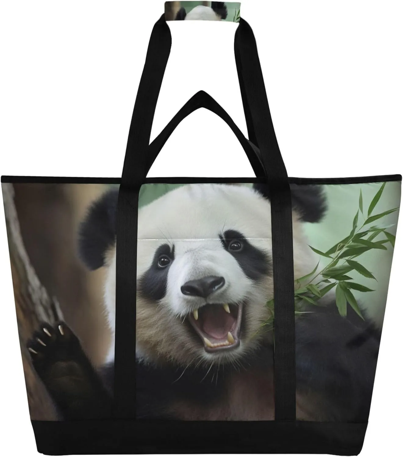 Panda Reusable Insulated Cooler Bag with Ice Pack Compartment - Large 47L Waterproof Thermal Grocery Tote for Picnic Beach Camping Lunch Storage