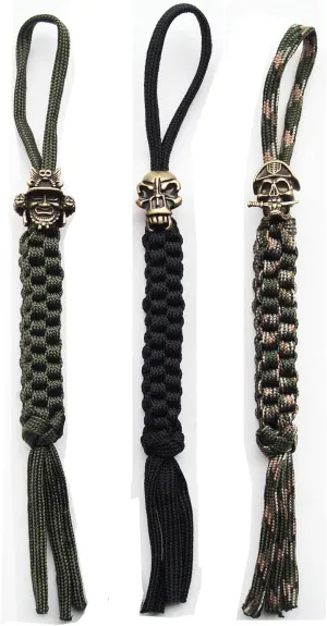 Paracord Pocket Knife Lanyard with Alloy Skull Beads,Handcrafted Lanyards Pendant for Folding Knife,Outdoor Gear,Zipper Pulls,Keychains,Camera,Cell,3 pcs