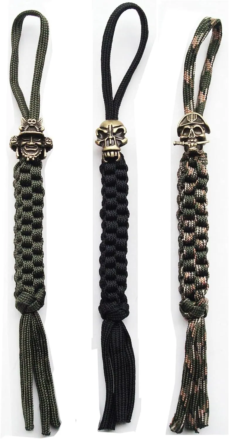 Paracord Pocket Knife Lanyard with Alloy Skull Beads,Handcrafted Lanyards Pendant for Folding Knife,Outdoor Gear,Zipper Pulls,Keychains,Camera,Cell,3 pcs