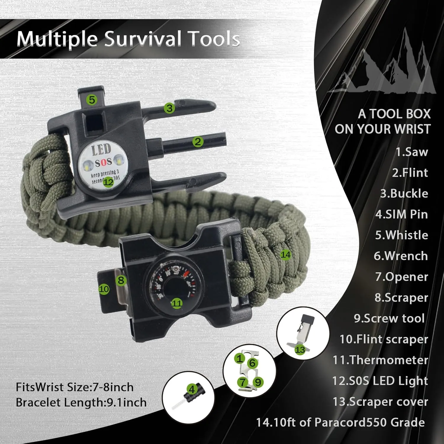 Paracord Survivor Set, Multipurpose Survival Tool with Paracord for Camping, Hunting & Outdoor Emergencies