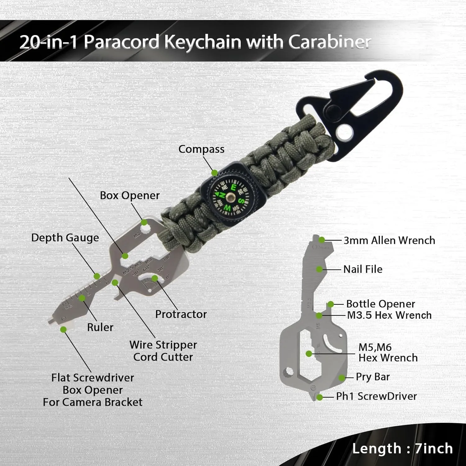 Paracord Survivor Set, Multipurpose Survival Tool with Paracord for Camping, Hunting & Outdoor Emergencies
