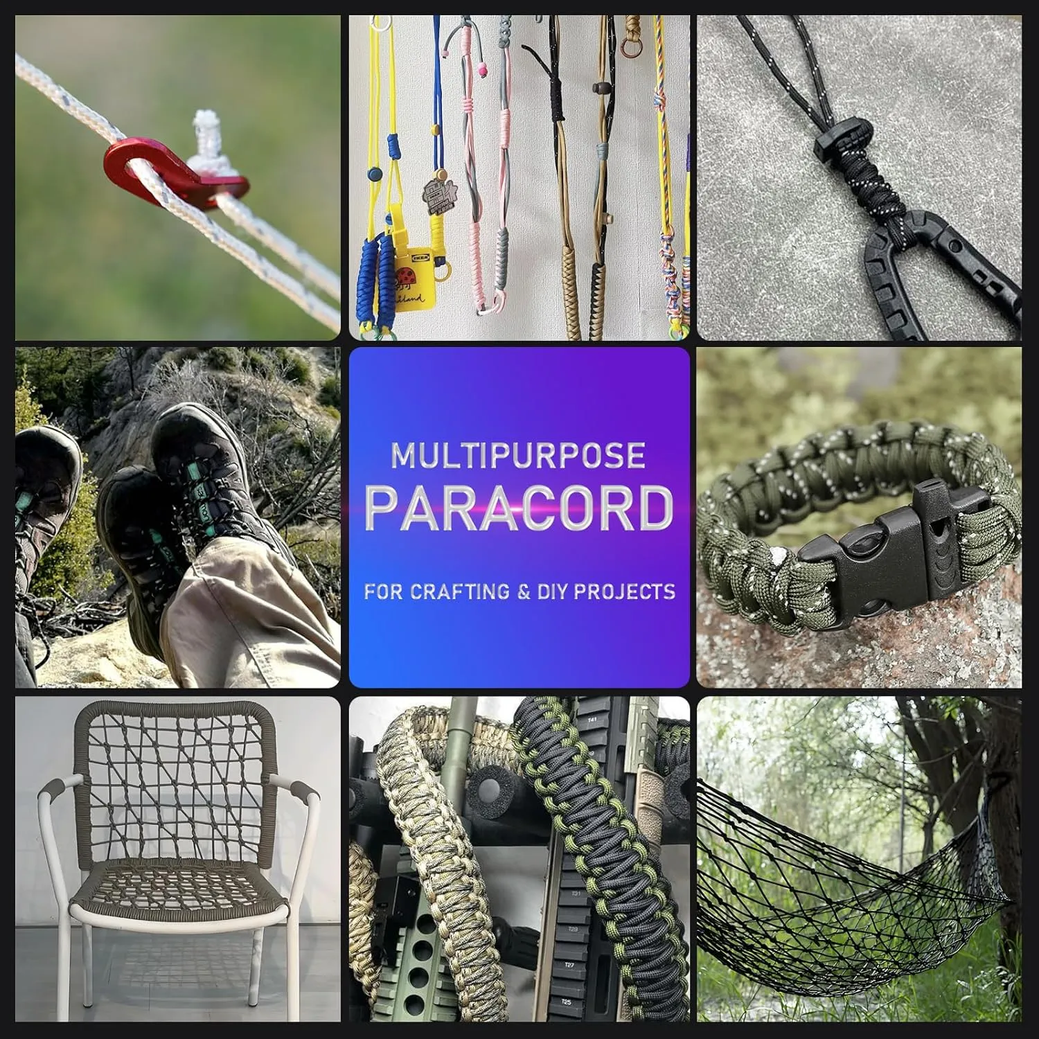 Paracordland-750LB Reflective Rope-100ft/500ft/1000ft- 9 Strand Parachute Spool Cord Heavy Duty String Ideal for Survival Gear Bracelet Camping Hikig Fishing-Reflective White